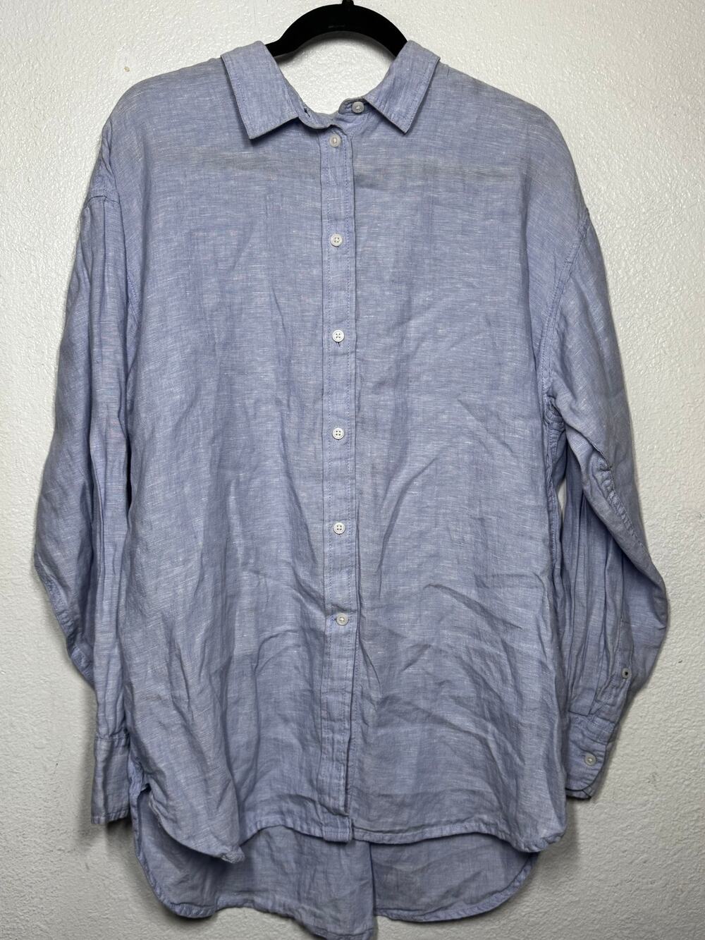 J. Crew Baird McNutt Irish Linen Shirt Top Blue Button-Up Long Sleeve Sz 14